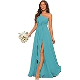 KHACHVA Women's One Shoulder Bridesmaid Dress with Slit 2026 Pleated A Line Chiffon Formal Party Dresses KH022