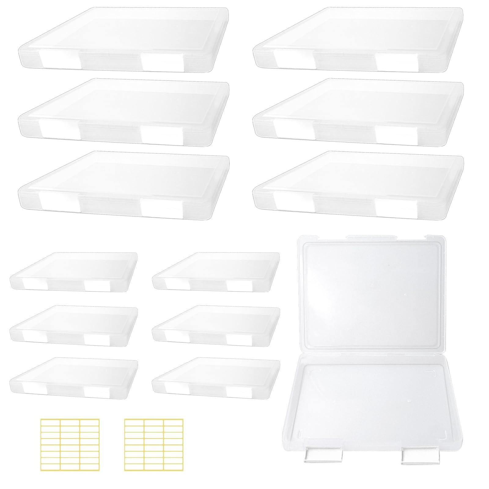 Photo 1 of Olutacot 12 Pcs Clear A4 A5 File Box Document Plastic Storage Box with 48 Labels File Holder Organizer Box Paper Plastic Case Magazine Protector with Buckle Office School Supplies(White)