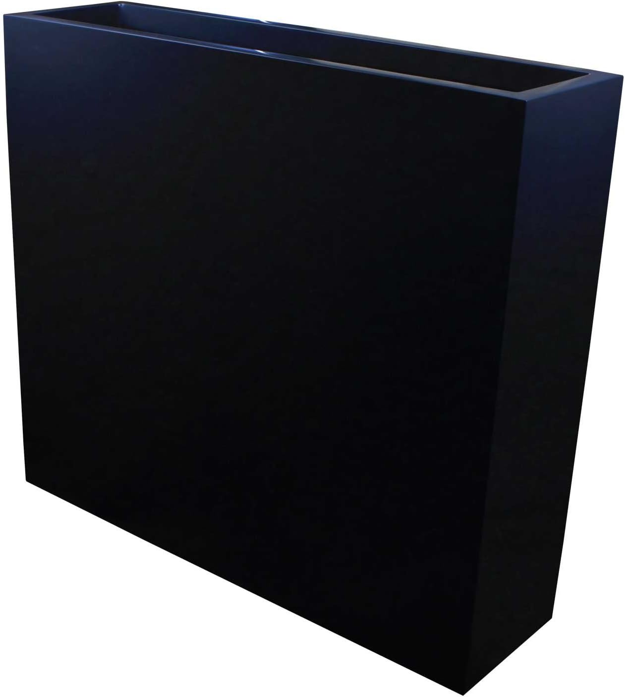 24” Long Amesbury Narrow Rectangular Modern Outdoor Planter Box | 10” Deep, 32” Tall | Decorative Fiberglass Flower Pot For The Garden, Patio, Home or Office - Ebony Black Finish