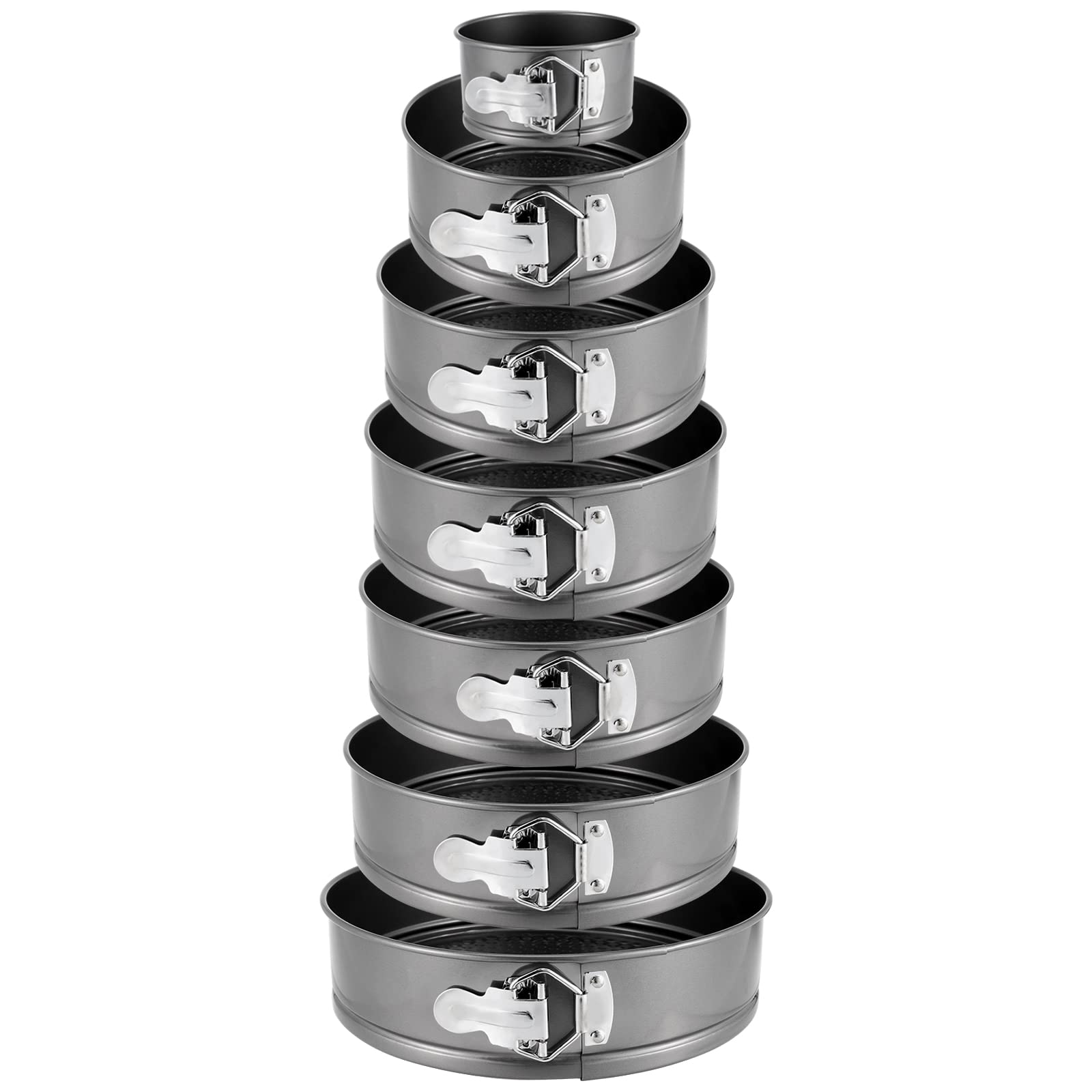 PINGEUI 7 Sizes Cake Tins Set, Non-Stick Springform Cake Tins with Removable Bottoms, Cheesecake Pans for Cakes and Cheesecake 12/18/20/22/24/26/28 cm