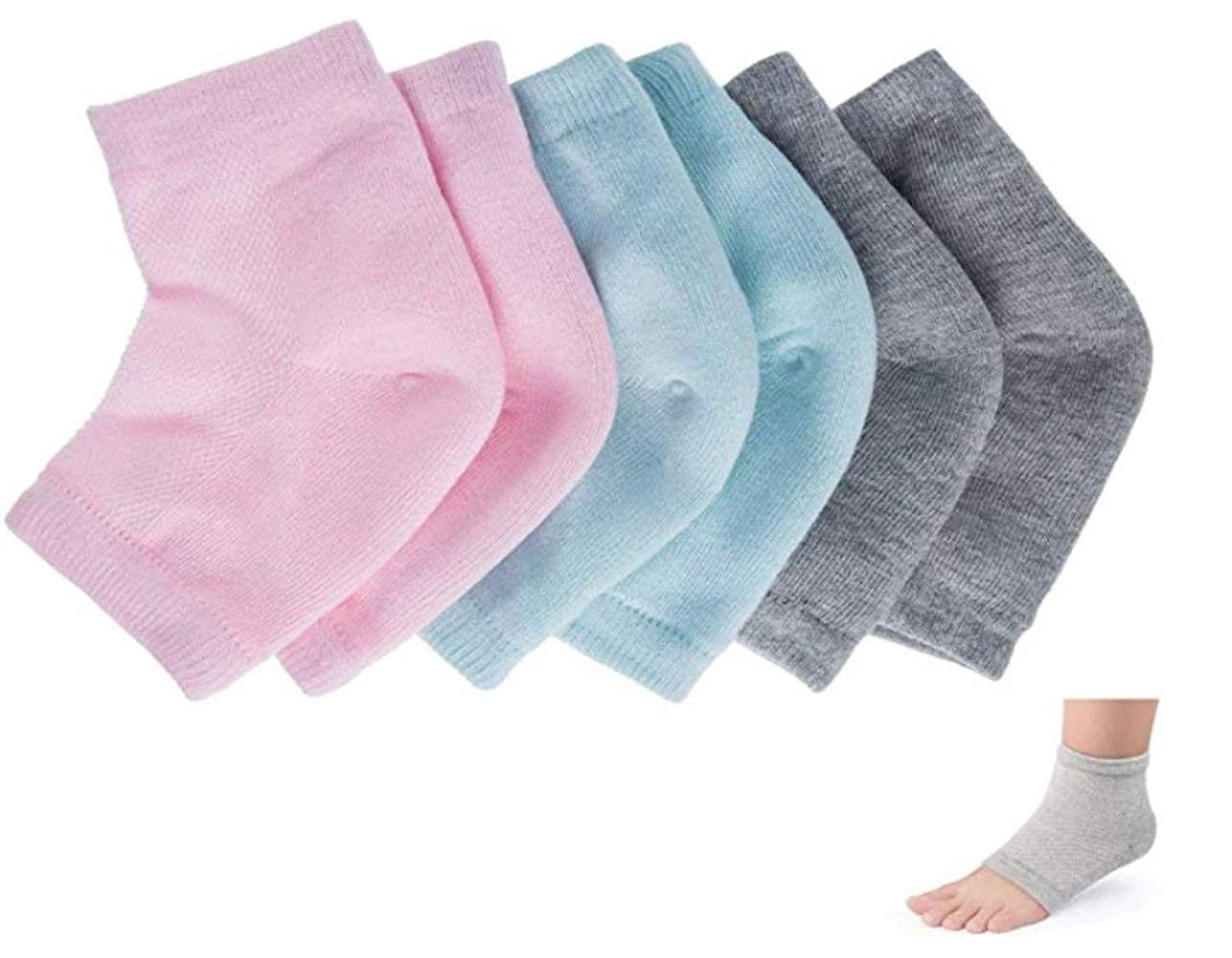 3 Pairs Moisturizing Vented Socks, Relieve Heel Pain - Comfortable Soft Gel Socks for Men & Women, Day & Night Care, Dry Cracked Skin, High Heel, (Grey, Pink, Green)