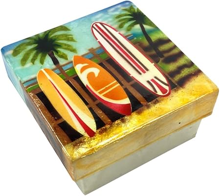 Tablas de surf caja de recuerdo de concha de capiz naranja amarillo 3 x 3: Amazon.es: Hogar