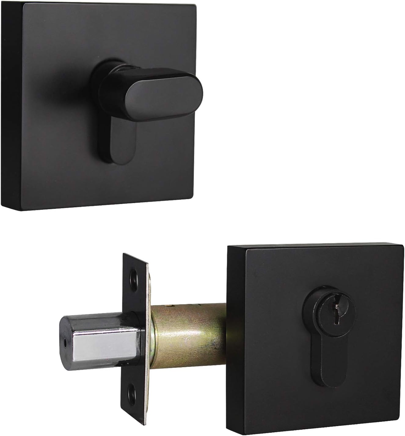 KNOBWELL 3 Pack Square Single Keyed Deadbolts, Black KNOBWELL 3 Pack Square Single Keyed Deadbolts, Black