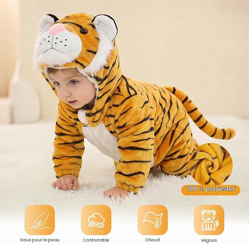 Combinaison Bébé, Unisexe Hiver Bébé Grenouillères Animal, Tigre-80 — photo 4 sur 7