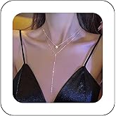 Vacaonio Vintage Layered Y Lariat Necklace Rhinestone Necklace Chain Crystal Choker Necklace Silver Chain Y Necklace Long Chain Drop Necklace Jewelry for Women