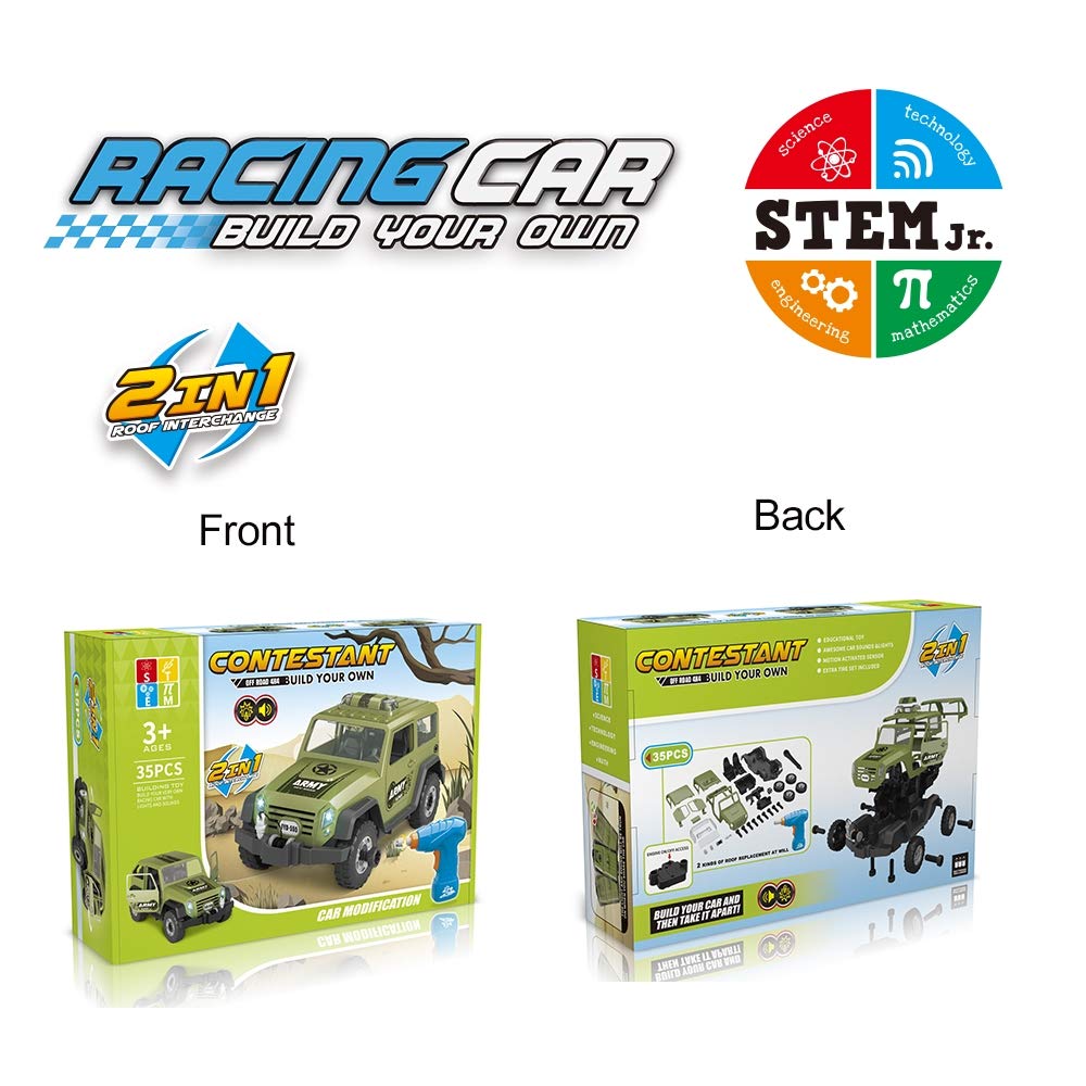 Limei STEM Jeep Car Toy Take Apart Toy Car Off Road Vehicle with Electric Drill Building Car Toy Set with Realistic Lights and Sound for Toddler Kid Baby Supply by Noble Toys Factory