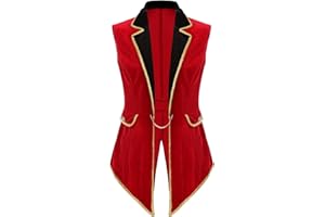 LiiYii Womens Ringleader Lapel Sleeveless Costume Circus Lion Trainer Showman Tailcoat Jacket