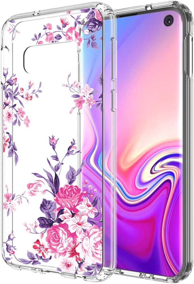 Galaxy S10E case for Women Girls, PUSHIMEI Shock Absorbing Clear TPU + Hard PC Back with Floral Flower Pattern Protective Phone Case Cover for Samsung Galaxy S10E / S10 Lite (Peony Flower)