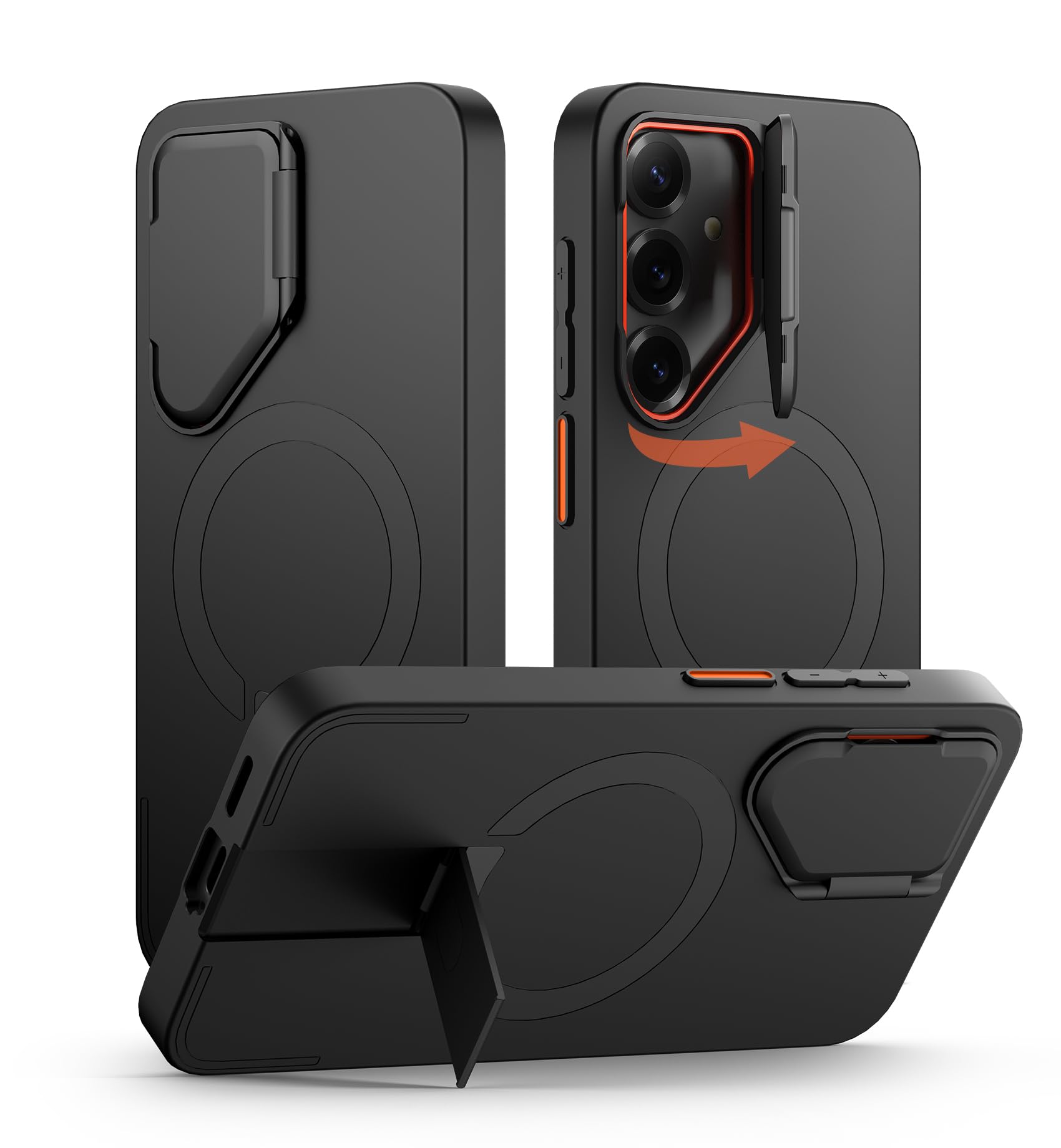 Photo 1 of SURITCH for Samsung Galaxy S25+ Plus Phone Case, Magnetic Shockproof Protective Cover with Camera Cover & Adjustable Metal Kickstand for Galaxy S25+ Plus(2025)-Black