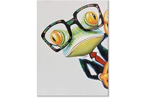 JAPO ART Handpainted Gentleman Frog Painting Funny Animal with Glasses Canvas Art Framed Frog Picture Wall Decor for Bedroom Bathroom Ready to Hang 24x32Inch