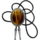 Moranse Bolo Tie with Natural Tiger Eye Stone Celtic Style Genuine and Cowhide Rope