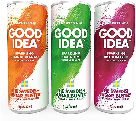 Good Idea Flavored Sparkling Amino Acid & Mineral Water – Optimize Your Meals By Promoting A Normal Blood Sugar Level, Reduce Sugar Cravings and Help Your Body Handle Carbs, 12 oz, (Pack of 6)