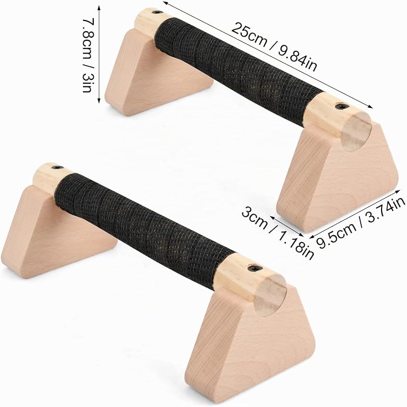 2 Pcs Barras Paralelas Calistenia 25cm, Barra Calistenia de Madera con Alfombrilla Antideslizantes, Asa Más Gruesa, Carga Hasta 300kg, Espaldera Gimnasio Casa, Flexiones Soporte Suelo para Push Up