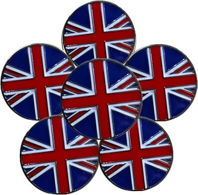 FINGER TEN Golf Ball Marker UK Flag 6 Pack Hat Clip Divot Tool Magnetic