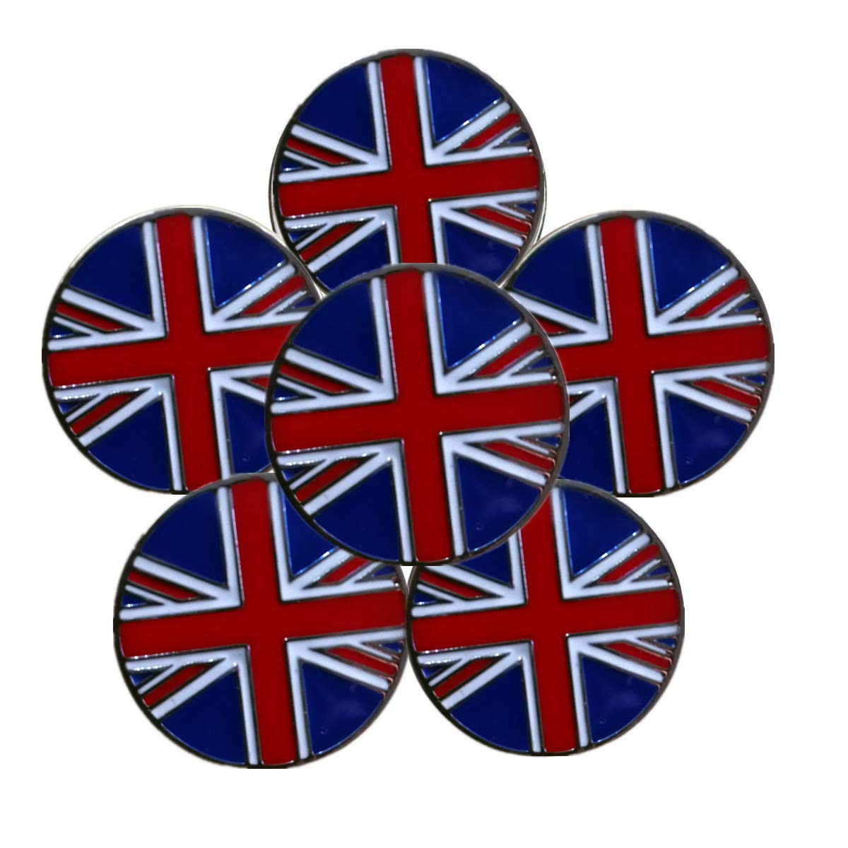 FINGER TEN Golf Ball Marker for Ladies Men Value 6 Pack, Golf Accessories Ballmarker Magnetic fit Golf Divot Tools Hat (UK Flag-6 Pack)