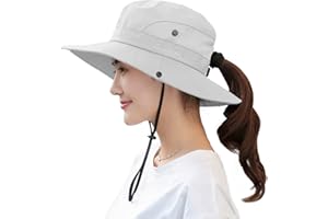 Muryobao Women's Ponytail Sun Hat UV Protection Foldable Mesh Wide Brim Beach Fishing Hat