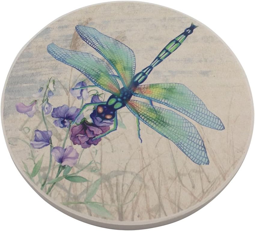 Trinsi Absorbent Ceramic Stone Coasters, Dragonfly,Set of 4 Stone Coasters