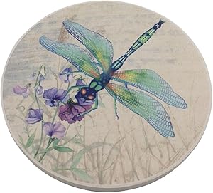 Trinsi Absorbent Ceramic Stone Coasters, Dragonfly,Set of 4 Stone Coasters
