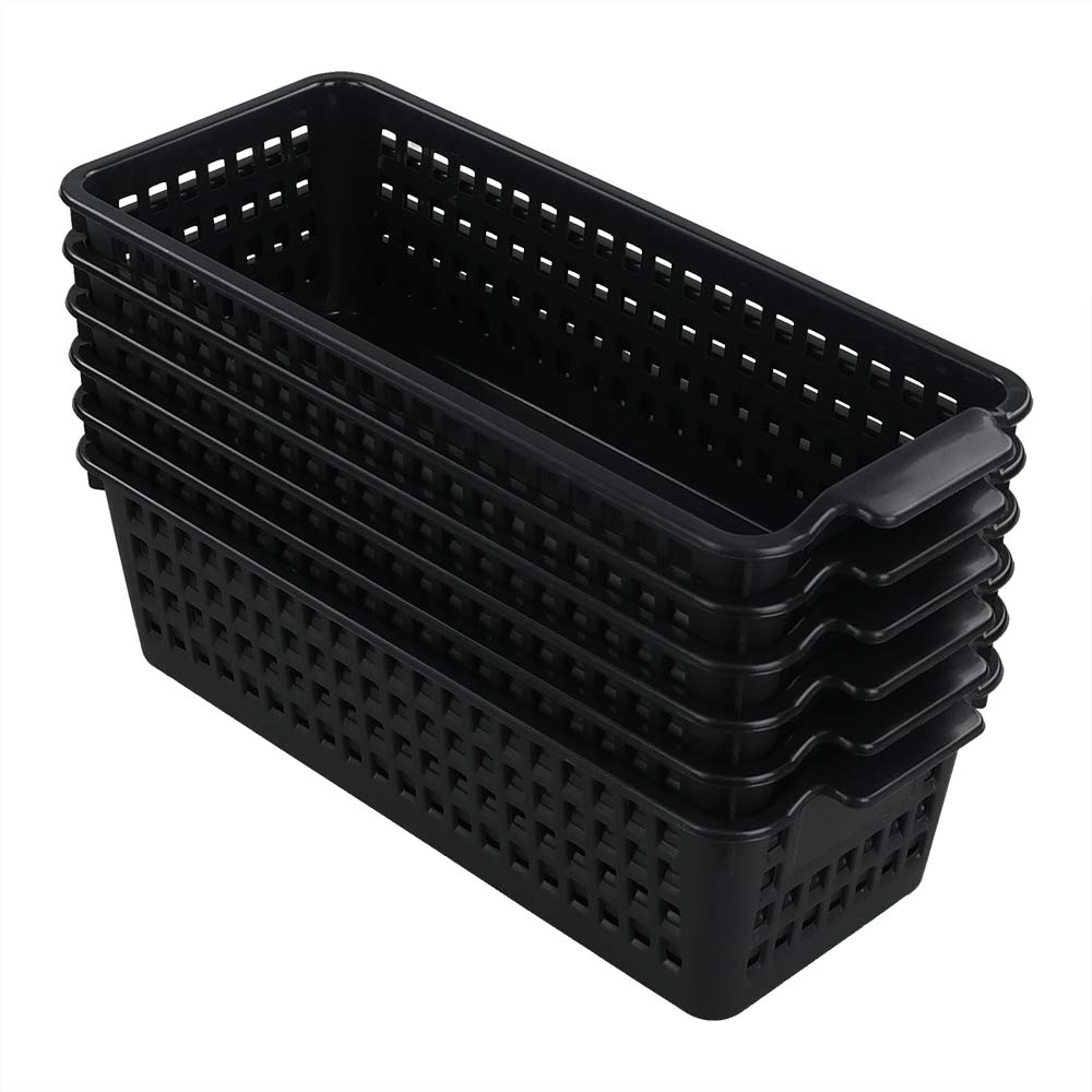 Gitany Black Plastic Baskets Set of 6, Rectangle Slim Storage Basket