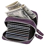 HDE Women RFID Blocking Credit Card Holder Real Leather Secure Zip Around Wallet (Dark Purple)