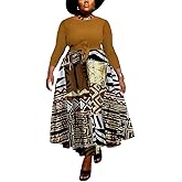 BFFBABY Women's Wrap V Neck Plus Size Maxi Dresses 3/4 Sleeves Chain Floral Printed Swing Dress with Belt