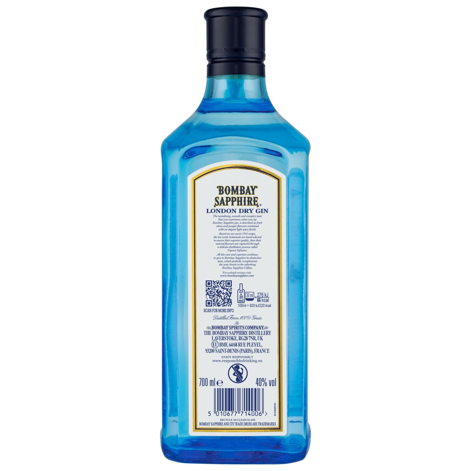 Bombay Sapphire London Dry Gin, 40 Vol-%, 70 cl / 700 ml, zu 100% per Dampfinfusion destillierte Spirituose mit 10 erlesenen Botanicals 9