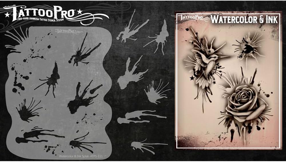 Tattoo Pro Airbrush Stencil Series 1 - Water Color & Ink, Mylar Airbrush Tattoo Template, Reusable Face Paint Stencil