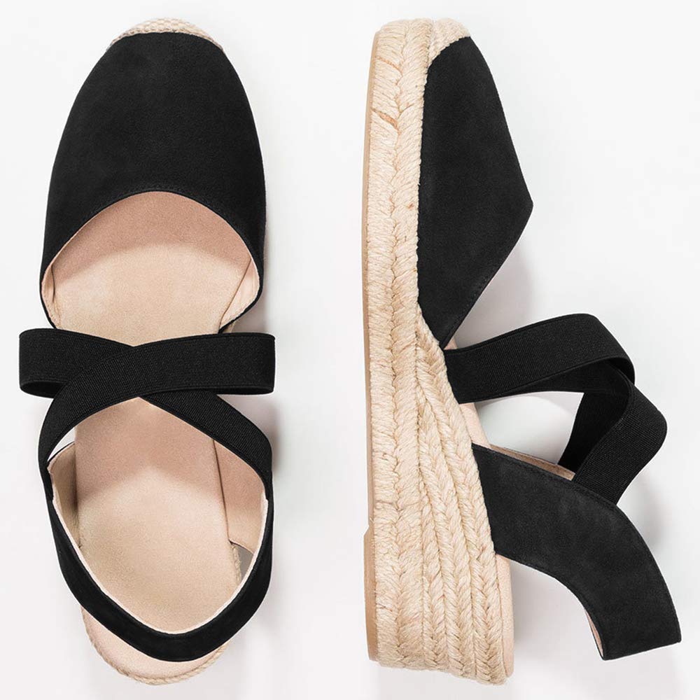 Susanny Espadrilles for Women Mid Heel Platform Wedges Suede Strappy Closed Toe Sandals Causal Summer Shoes - Image 4