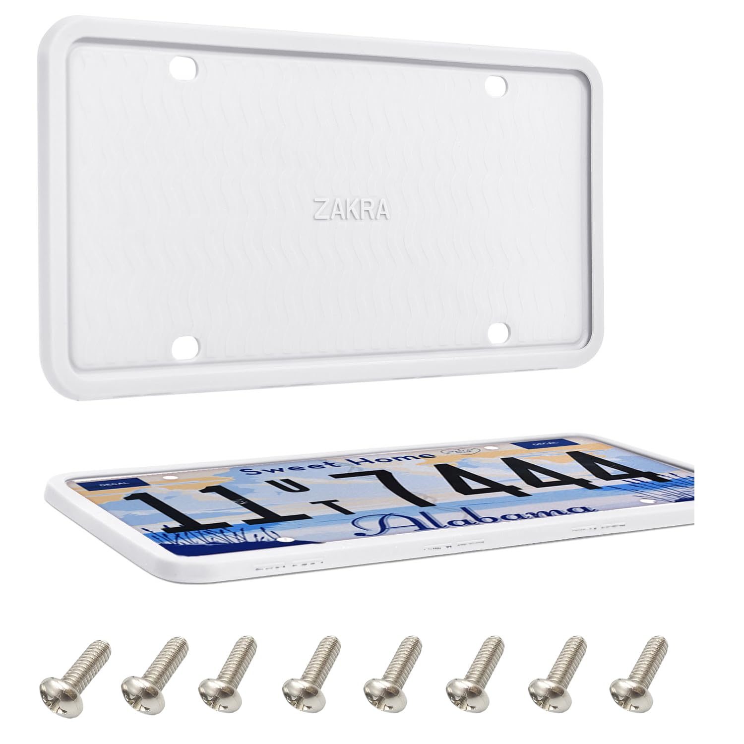 Photo 1 of ZAKRA License Plate Frames,2 Pack Silicone License Plate Frames,Premium Silicone Material, Rust-Proof,Rattle-Proof,Weather-Proof.(White)