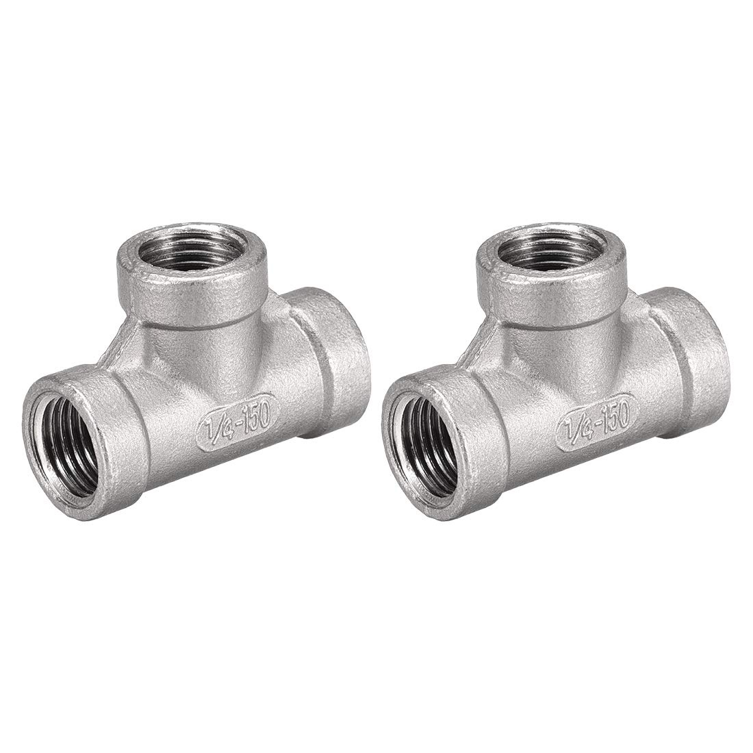 sourcing map Stainless Steel 304 Cast Pipe Fitting 1/4BSPT Female Thread Class 150 Tee Shaped Connector Coupler 2pcs