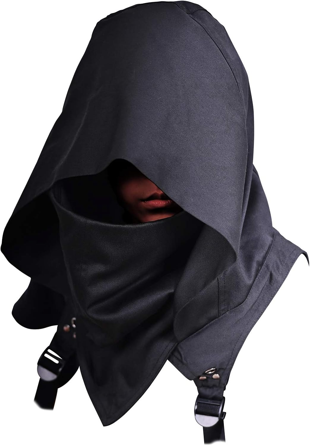 HIBIRETRO Cyberpunk Rogue Cowl Hood Scarf, Winter Unisex Neck Warmer Costume Hooded Cape Hat for Halloween Cosplay and Outdoor Daily Wear - Black: Clothing