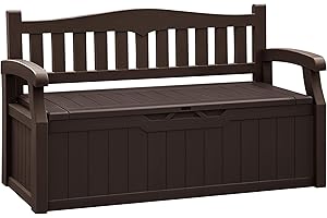 Flamaker 80 Gallon Storage Bench Outdoor Indoor, Durable All-Weather Seating with Hidden Storage, Lockable Deck Box for Garden, Patio, Poolside (Brown)
