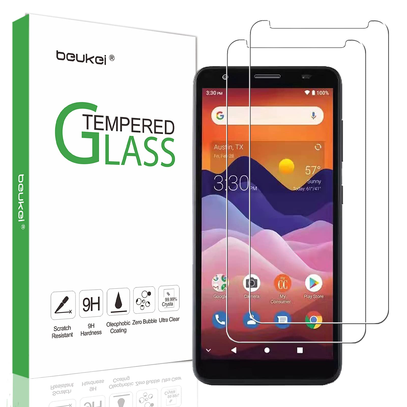 Photo 1 of beukei (2 Pack) Screen Protector Compatible for ZTE AVID 579 / ZTE Blade A3 2020 / ZTE Gabb Z2 Screen Protector Tempered Glass, 9H Hardness, Anti Scratch, Bubble Free