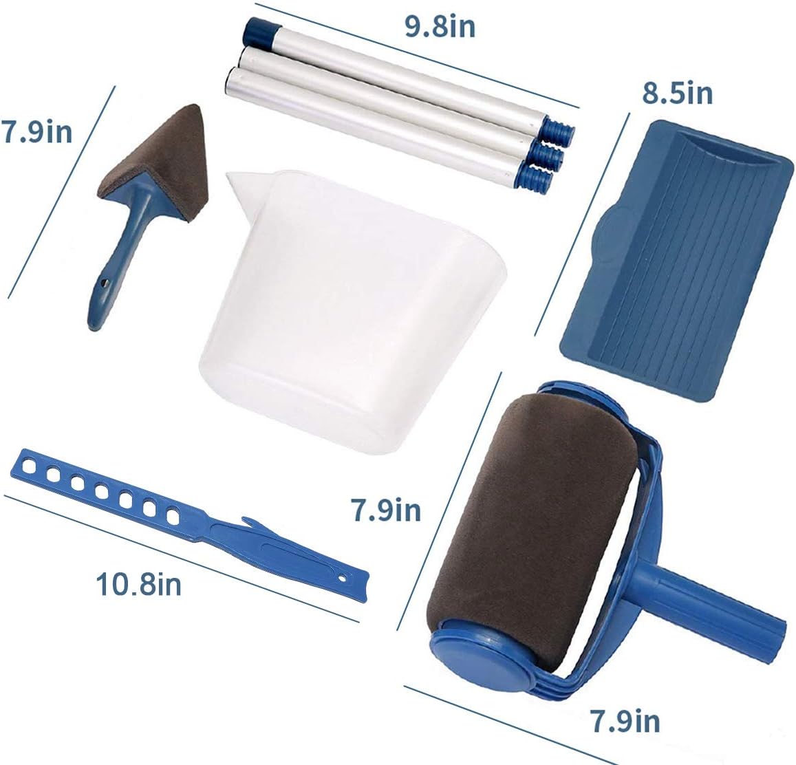 Paint Roller Brush Kit GOCHANGE 9PCS Wall Printing Brush kit With Paint Runner Pro Brush, Wall Printing Brush, 3 Telescopic Poles, Handle Flocked Edger Painting Walls And Ceilings For Home Office Room - - 