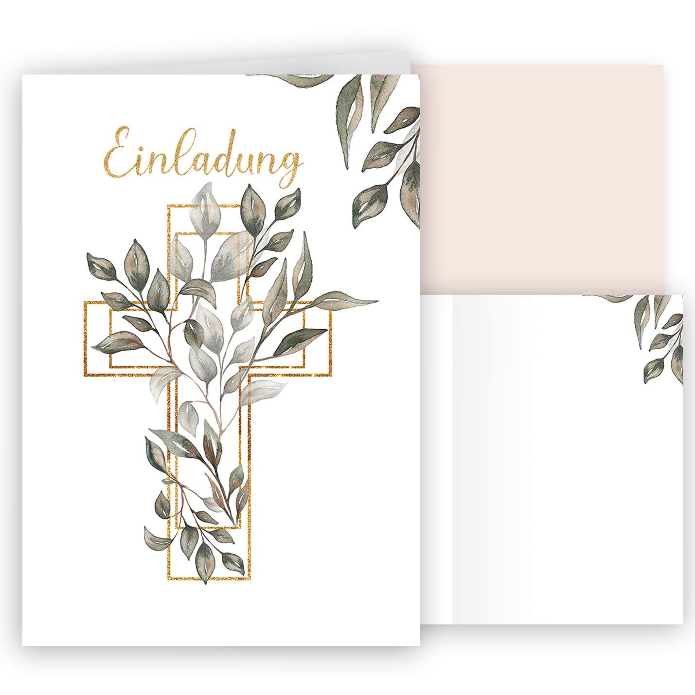 10 Invitation Cards Sheets with Envelopes Invitation Folding Cards Stylish Cross Watercolour Delicate Glitter for Christening Communion Confirmation Confirmation