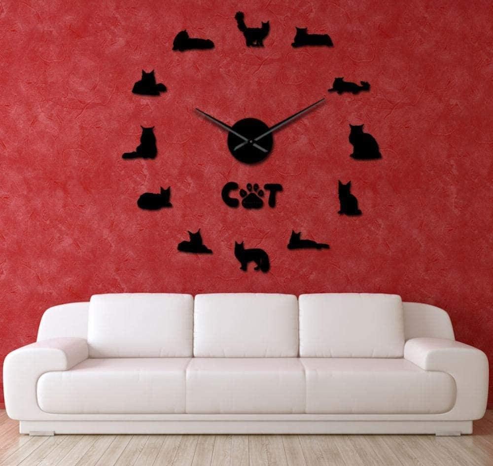 HRWDZ Wall Clock 37 Inch The Gentle Giant Maine Coon DIY Cat Silhouette Wall Art Stickers Decorative Large Contemporary Style Watch