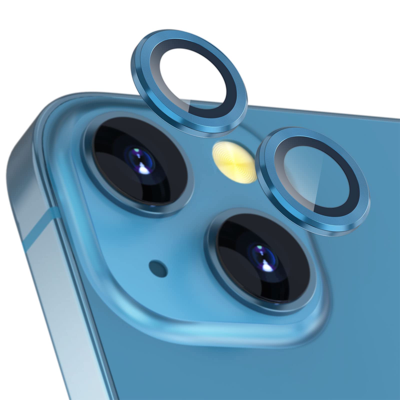 imluckies Camera Lens Protector Compatible with iPhone 13/13 mini, Premium Tempered Glass Circle Film, Aluminum Alloy Full Fit Lens Ring Cover, Blue [Anti-Scratch]