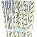 Paper Straws - Gray Yellow White - Stripe Chevron Polka Dot - 7.75 inches - 100 Pack - Outside The Box Papers Brand