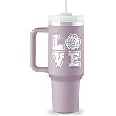 ROSTANTEN Volleyball Gifts for Teen Girls & Team - Volleyball Stuff - 40 oz Engraved Tumbler with Handle & Straw - Gifts for Volleyball Players, Volleyball Coach - Volleyball Tumbler