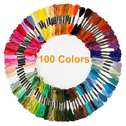 100 Skeins Embroidery Cross Stitch Threads, Premium Multi-Color Handmade Craft Floss, Friendship Bracelet String(6 Strands 8.75 Yard)