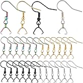 SUNNYCLUE 1 Box 40Pcs Earring Hooks Stainless Steel Ear Wires Fish Hooks Pinch Bails Earrings Hooks Bulk Hypoallergenic Earring Findings Black Rainbow Golden Earring Components for Jewelry Making