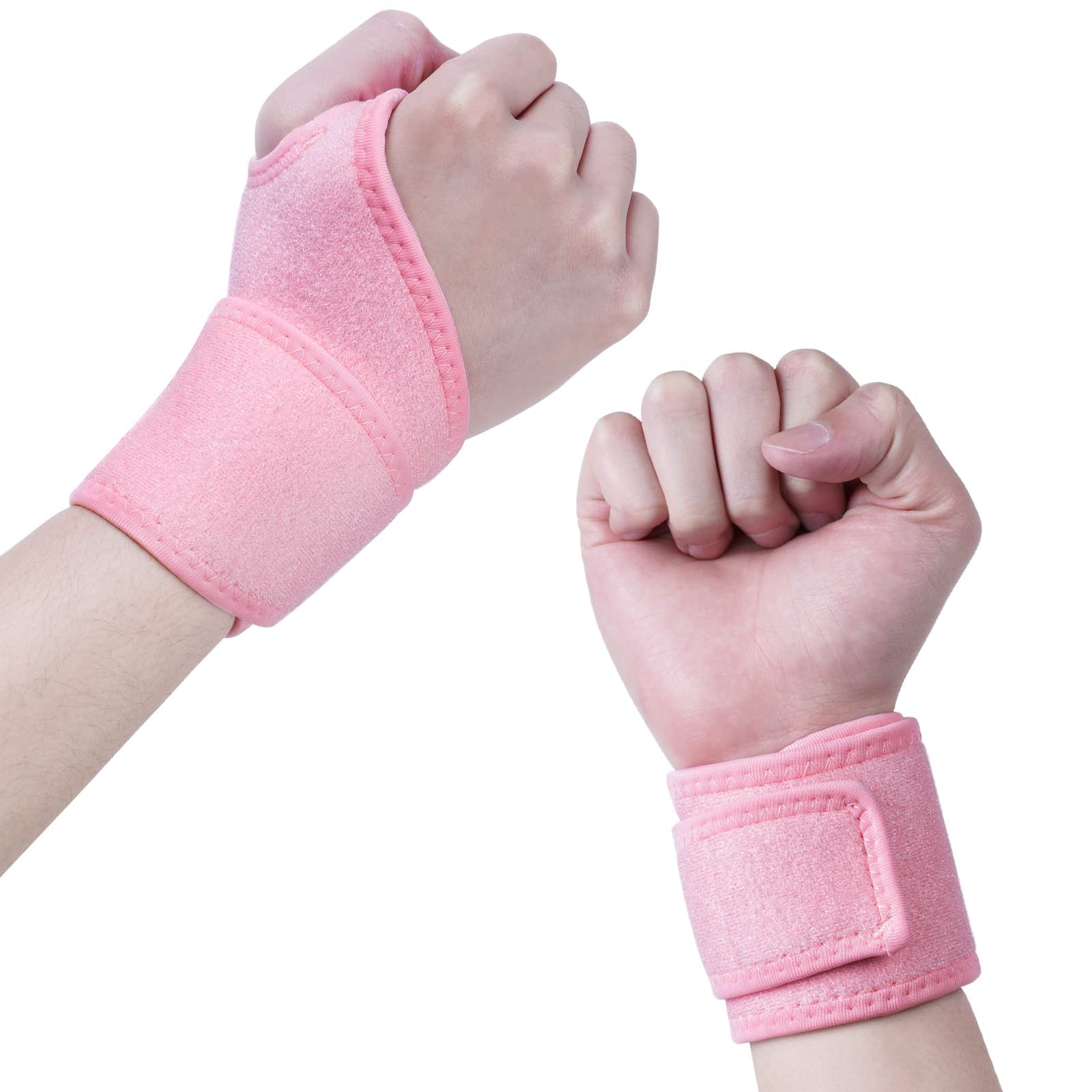 URAQT Wrist Support Splint Brace, 2 Pack Adjustable Wrist Strap Carpal Tunnel Compression Splint Relieves Wrist Pain, Tendonitis and Sports Protecting, Wrist Brace One Size Fits Right and Left (Pink)