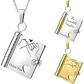 LIUBAI My Incredible Daughter Book Necklace for Daughter Gifts from Mom Dad, Necklaces for Women Openable with 6 Pages of Engraved Information Birthday Day Gift Graduation Jewelry for Love