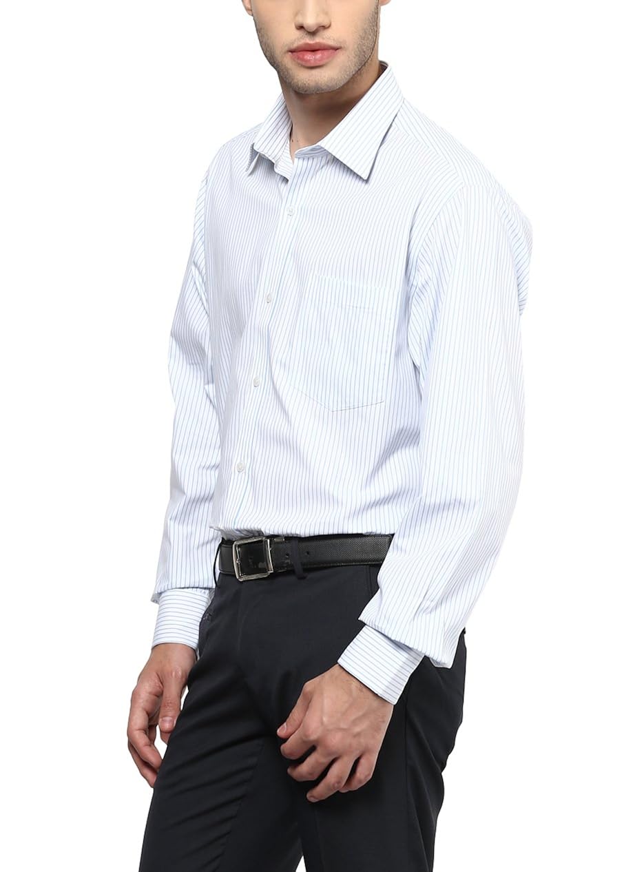 american crew men's full sleeve stripes shirt with pocket (white & sky blue)