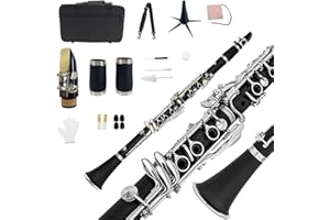 Yinfente Professional Clarinet Ebonite Wood B Flat 2 Barrels With Case Cloth Reed Accessories (Black)