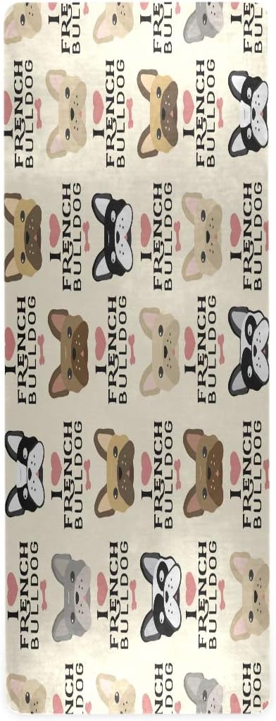 Qilmy French Bulldog Pattern Yoga Mat - Extra Thin Non Slip Exercise & Fitness Mat for All Types of Yoga, Pilates & Floor Workouts (71" x 26" x 1mm Thick)