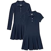 The Children's Place Girls' Short Long Sleeve Pique Polo Dress