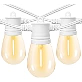 SUNTHIN White String Lights, 48ft White Outdoor Lights with 16 1W Shatterproof LED Bulbs for Patio, Garden, Backyard, Porch, Cafe, Deck, Wedding, Party