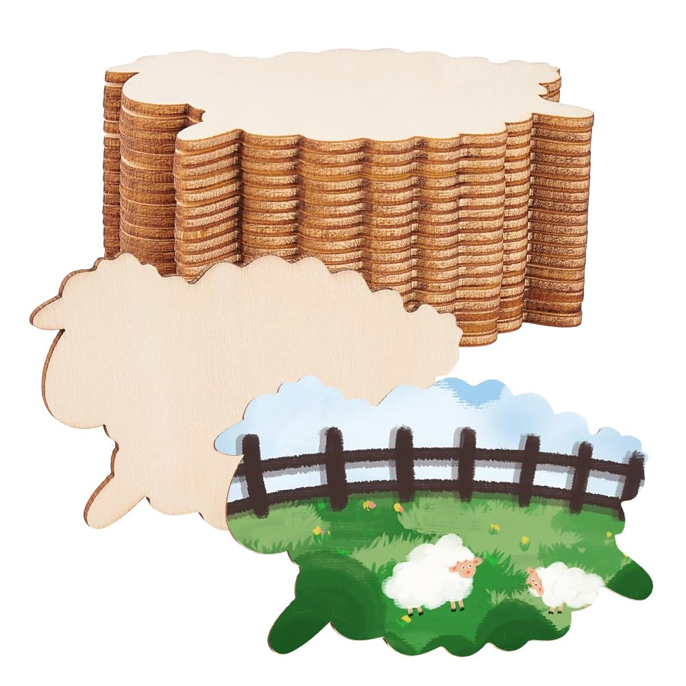 OLYCRAFT 20pcs Unfinished Wood Sheep Blank Wood Slices 9cm Sheep Wooden Pieces Unfinished Blank Slices Natural Wood Cutouts for DIY Project Painting Drawing Home Party Decoration Crafts