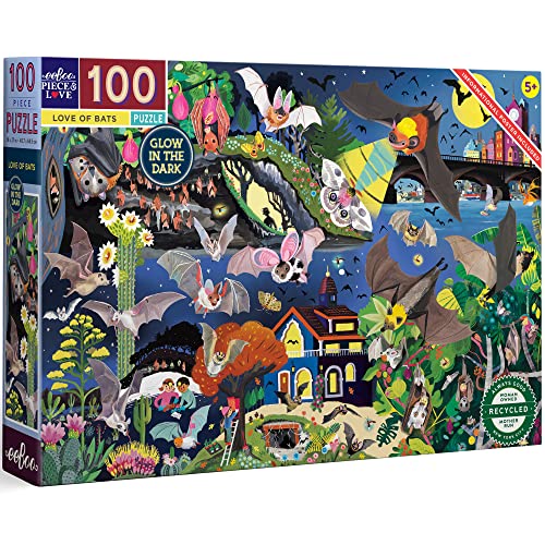 eeBoo 100 Piece Puzzle for Kids - Love of Bats Children's Puzzle Glows in The D…